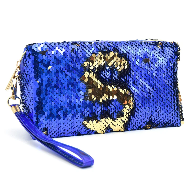 

Fashion sequin storage bag fish pu mesh red ladies cosmetic bag with sequin cosmetic bag in hand
