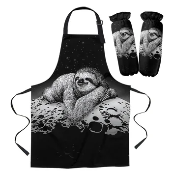 

Sloth Moon Lazy Apron Kitchen Bar Restaurant Waiter Sleeveless Housework Woman Kids Aprons Cuff Oven Mitts