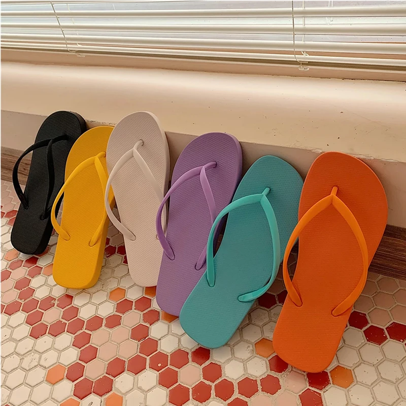 The New Candy Color Beach Flip Flops Female Summer Slippers Sandals Soft PVC Slip-on  Shoes Woman High Quality Fashion Slides