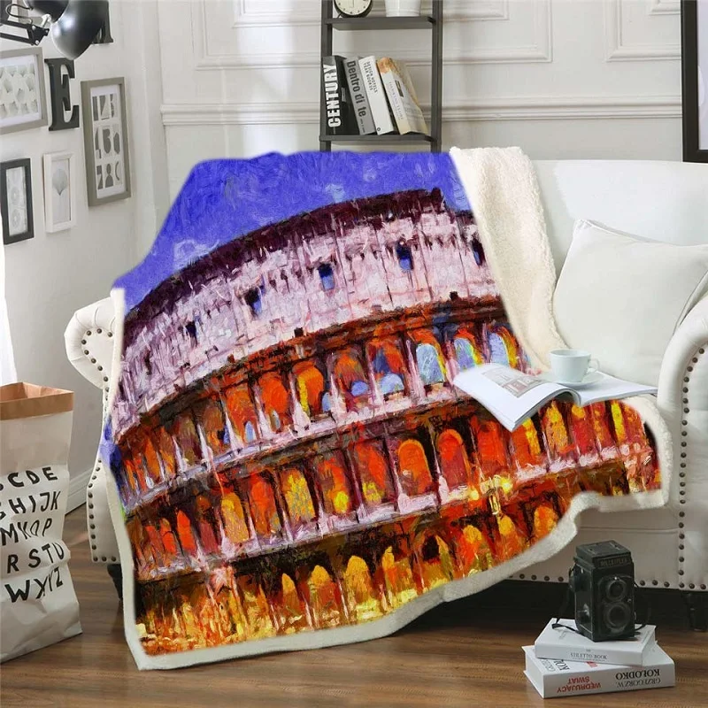 

3D Oil Painting European Landscape Printing Flannel Blanket Soft Bed With Blanket Living Room Sofa Nap Cover Belly Blanket