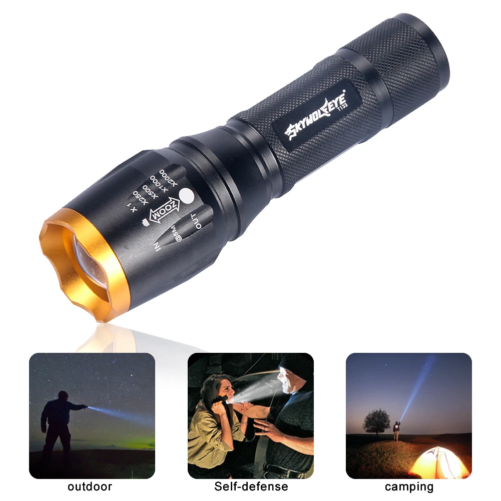Portable Black Torch Flashlight Built-in 1*18650/3*AAA battery for Hunting BT 