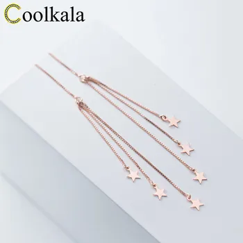 

Coolkala silver Mori hipster five-pointed star tassel thread Women's sweet long eardrop EAR chain