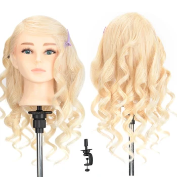 

Hairdressing Mannequin Head 100% Animal Hair For Hairstyles Hairdressers Curling Practice Training Head Doll Dummy With Stand