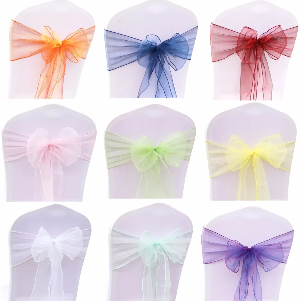 Top Sale 50PC/Set Wedding Organza Chair Sashes Bow Knot For Banquet Event Birthday Party Decoration Home Textile Chair Cover