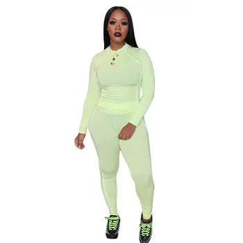 

Women Sports Two Piece Set Hot Sale Casual Sexy Women Plain Solid Clothes Set Long Sleeves Top Suit Ladies 2 Piece Set
