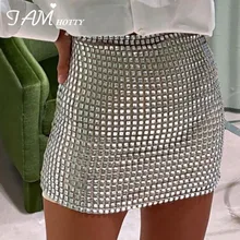 

IAMHOTTY Silver Sequins Straight MIni Skirt High Waist Wrap Sexy Korean Fashion Party Club Wear Gillter Elegant Night Outfit