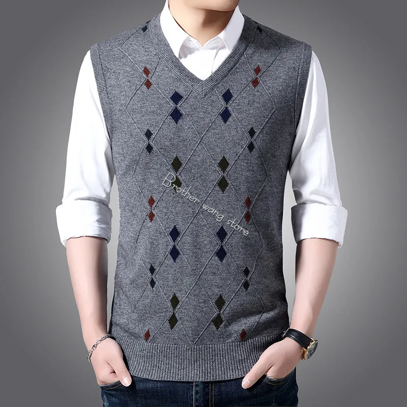 black sweater men Autumn Men's Business Argyle Sweater Vest Classic Style Knitted Wool Sleeveless V-neck Vest Tops Male Brand Clothing sweater hoodie