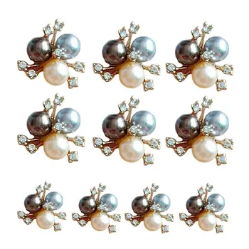 

10Pcs Pearl Rhinestone Flower Embellishments Brooch Flatback Buttons DIY Crafts