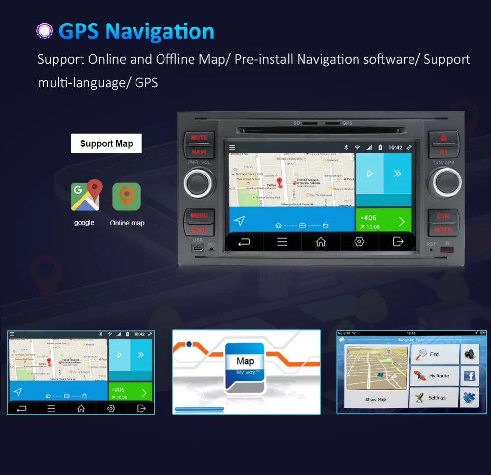 Excellent 2G+16 2Din Android 4 Core Car DVD Player GPS Navigation WIFI 4G for FORD connect S-Max C-max Kuga Fusion Transit Fiesta Focus II 12