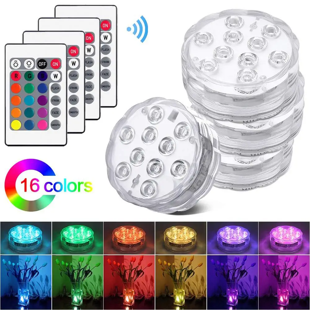 

4Pcs Waterproof Remote Control Timing 10LED Aquarium Diving Light Fish Tank Lamp hot