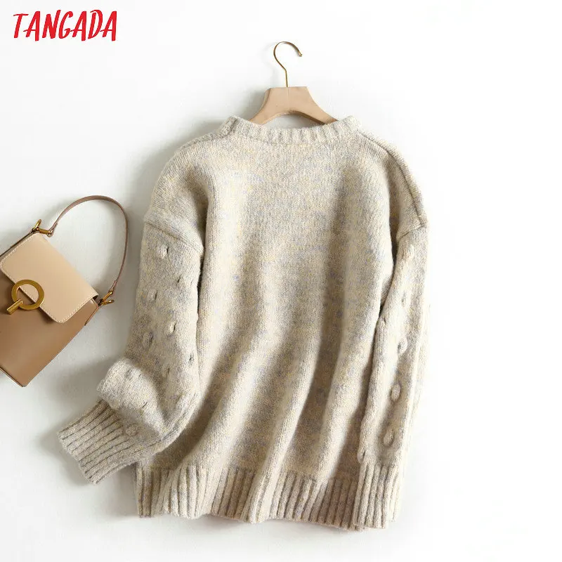 Женские свободные вязаные свитера Tangada с украшением в виде шариков, повседневные женские модные пуловеры с длинным рукавом, зимние Стильные топы BC25