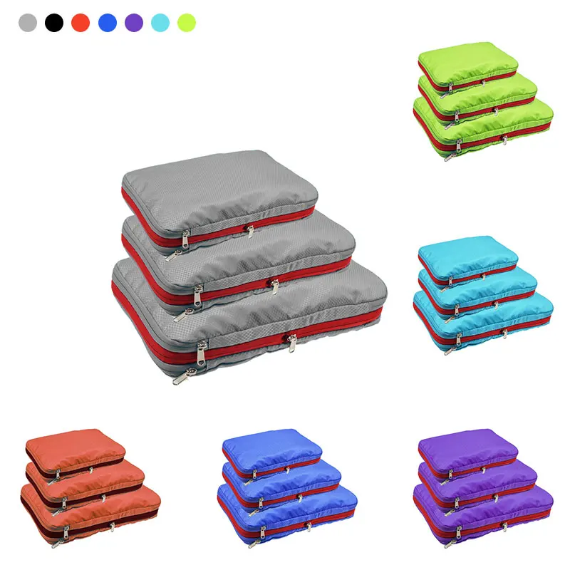 

Compression Packing Cubes Travel Luggage Organizer Waterproof Three Zipper Compression Packing Cubes Men Women Nylon Travel Bag
