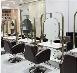 Barbershop зеркало со светом веб-прически знаменитостей салон Специальная нержавеющая сталь двухстороннее зеркало для стрижки волос