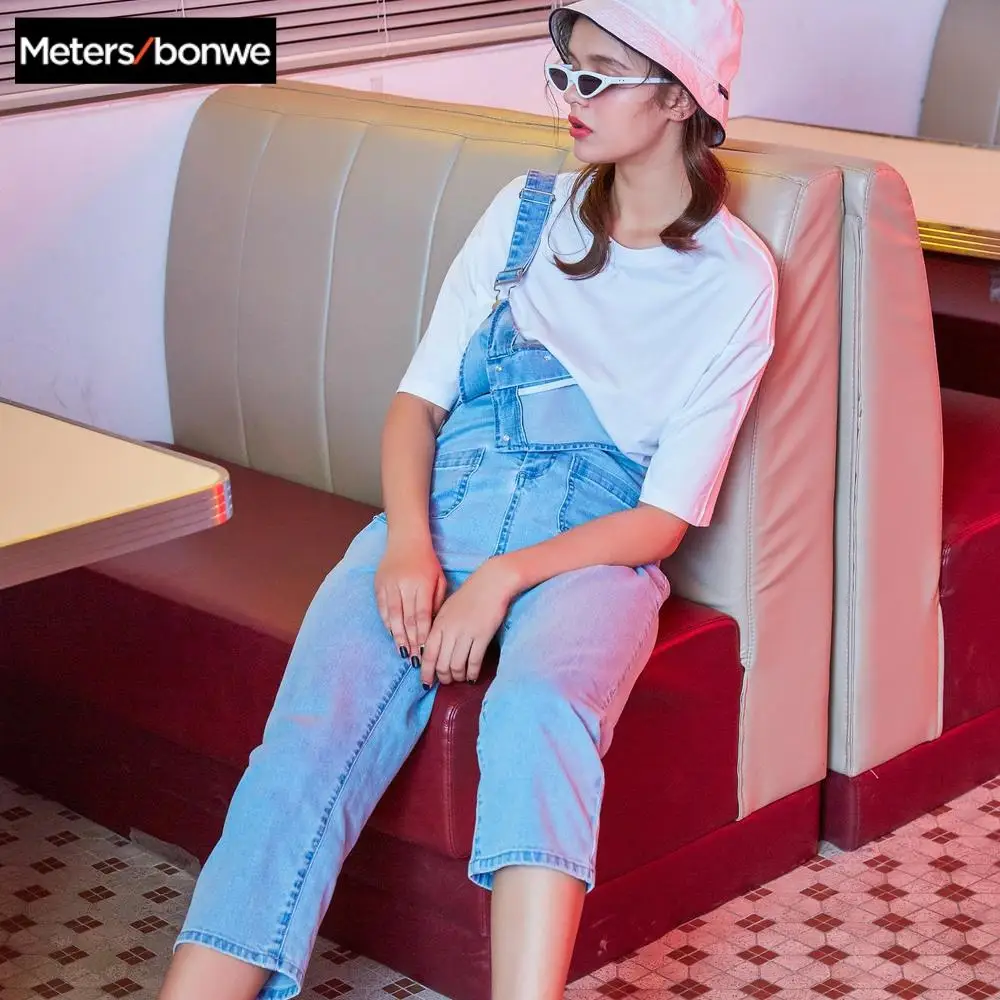 Metersbonwe Women Overalls Straps Jeans Female Basic Straight Blue Denim Pants Button Stretch Rompers Jumpsuit | Женская одежда