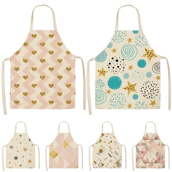 

Simple Pink Gold Geometric Style Cotton Linen Aprons Home Cooking Coffee Shop Cleaning Apron Kitchen Accessory 53*65cm WQL0023