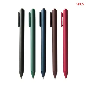 

5pcs Retractable Retro Dark Colored Gel Pens 0.5mm Thin Journaling Stationery