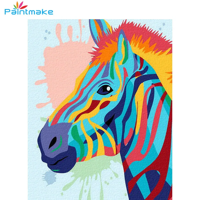 PAINTMAKE Horse DIY Paint By Numbers Animal Oil Painting On Canvas For Home Room Decor Color Zebra Wall Art Picture 40*50CM | Дом и сад