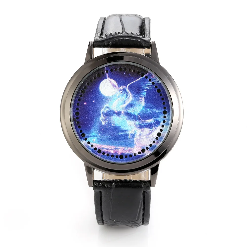 

Creative New Trend LED Touch Screen Leather Watch Strap Tianma Touch Control Table Students Men And Women Couples Genuine Leathe