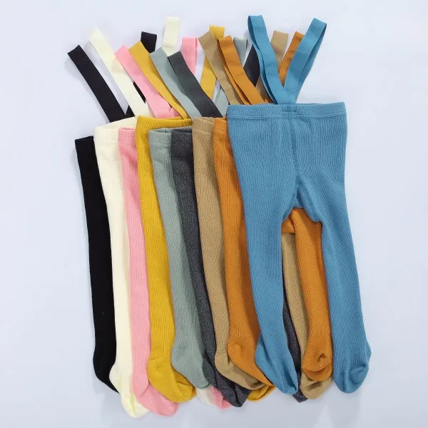 Baby and Toddler Girl Tights Pantyhose, Basic Plain Rib Knitted Leggings Bib Overall Pants, High Waist Footed Tights