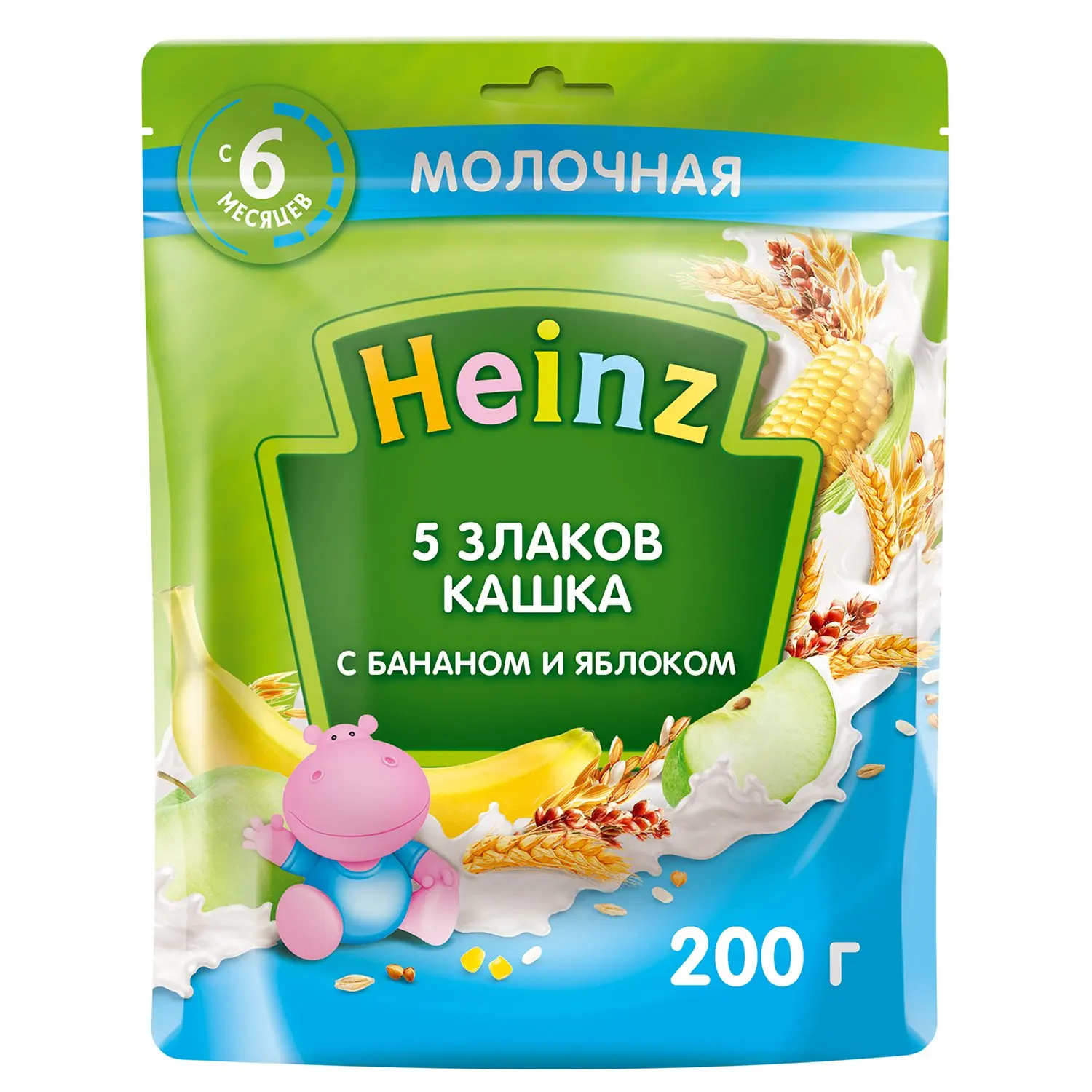 Каша молочная Heinz 5 злаков-банан-яблоко 200г с 6месяцев | Мать и