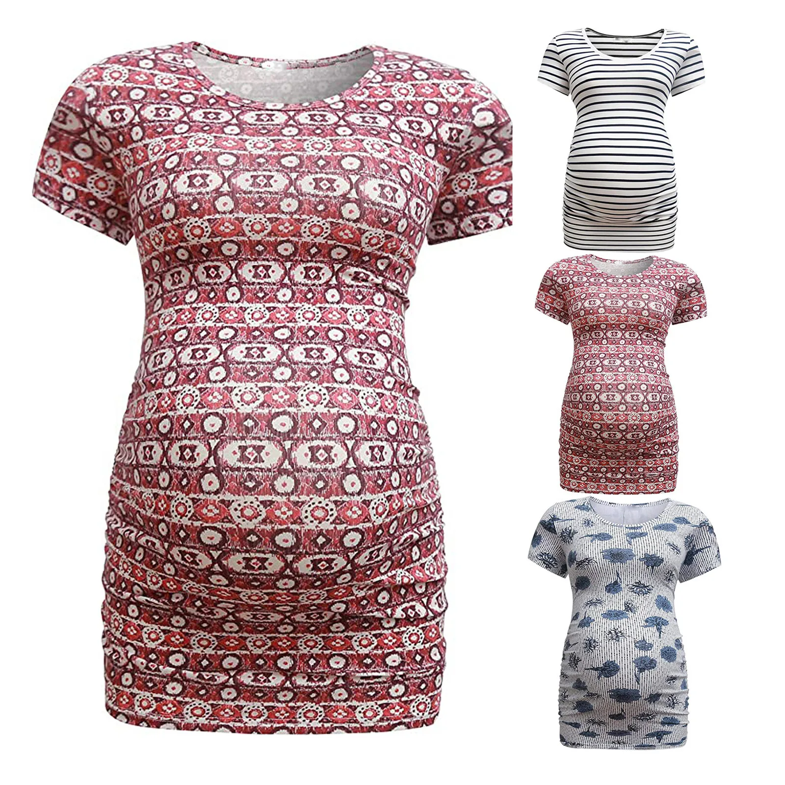 

Pregnant Woman Dress Fashion Short Sleeve Print Tops Pregnancy Maternity Dress T-shirt Clothes Casual Summer Maternity Dress