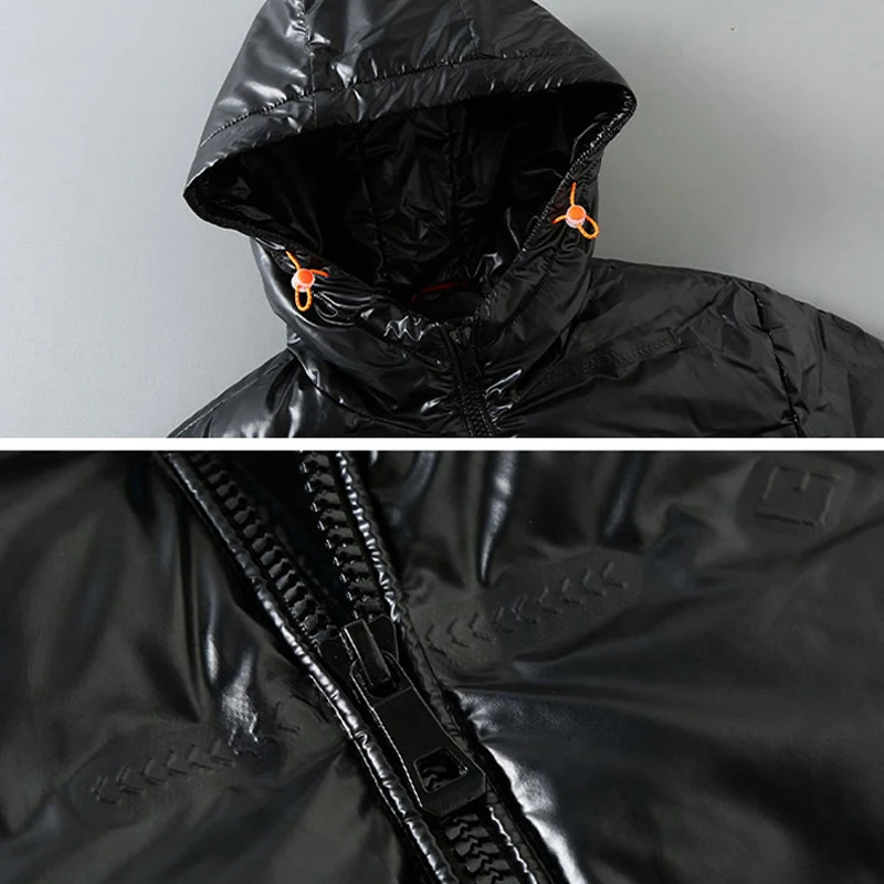 Piumino Parka Invernale Uomo Taglie Forti – Per Peso 115-125 Kg, 7XL, Con Cappuccio, Impermeabile, Lucido, Nero