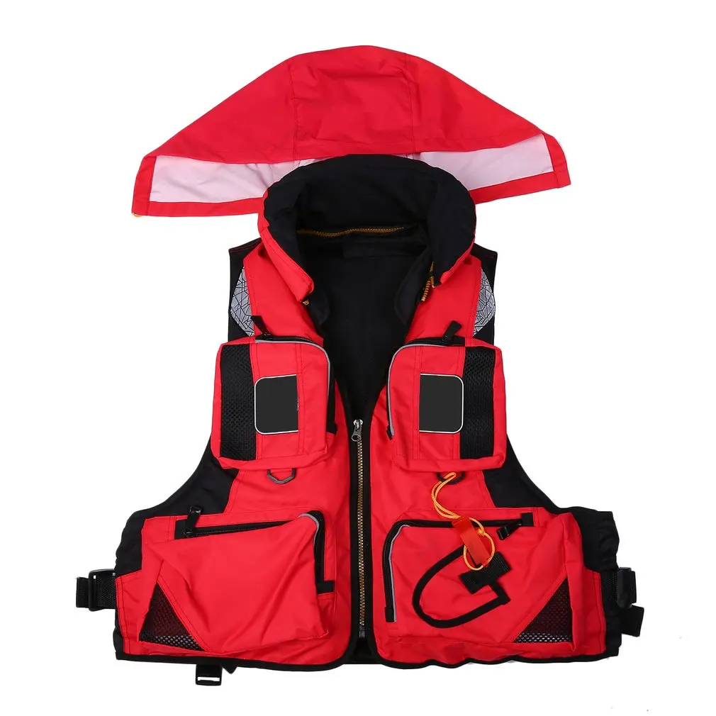 

Multi Bags Eye-catching Oversized Buoyancy Fishing Lifejacket Reflective Stripe Detachable Cap Breathable Aid Saving Vest