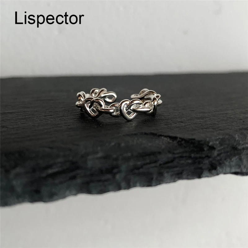 

Lispector 925 Sterling Silver Korean Simple Braided Love Heart Rings for Women Minimalist Open Ring Party Jewelry Couple Gifts