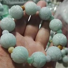 Натуральный нефритовый изумруд 18 мм бусины «Лотос» браслет регулируемый браслет Шарм ювелирные изделия Модные аксессуары ручной резной человек удача амулет