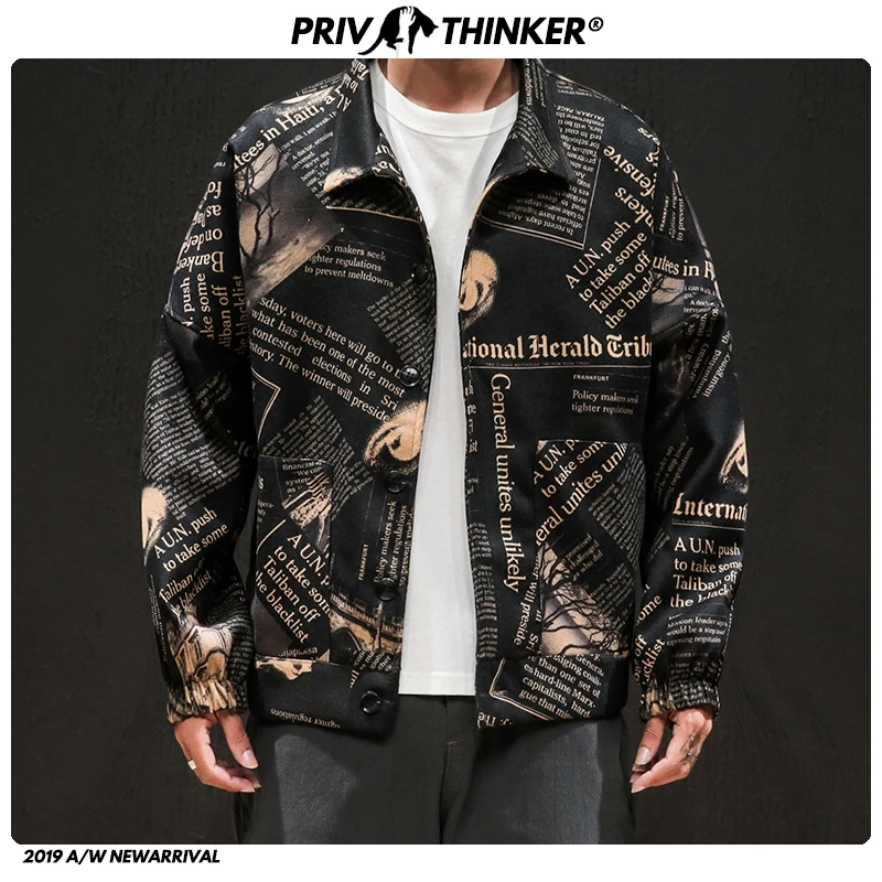 

Privathinker 2019 Men Japan Fashion Print Jackets Mens Loose Wool Jacket Streetwear Male Hip Hop Fashion Coats Autumn Oversize