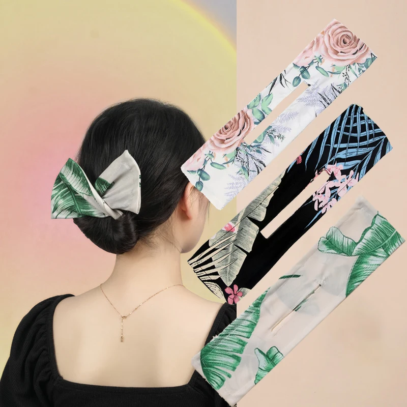 AMORCOME 1PC Deft Bun Hair Band Women Hair Styling Plant Pattern Bun Maker Ponytail Holder Accessories hair accessory