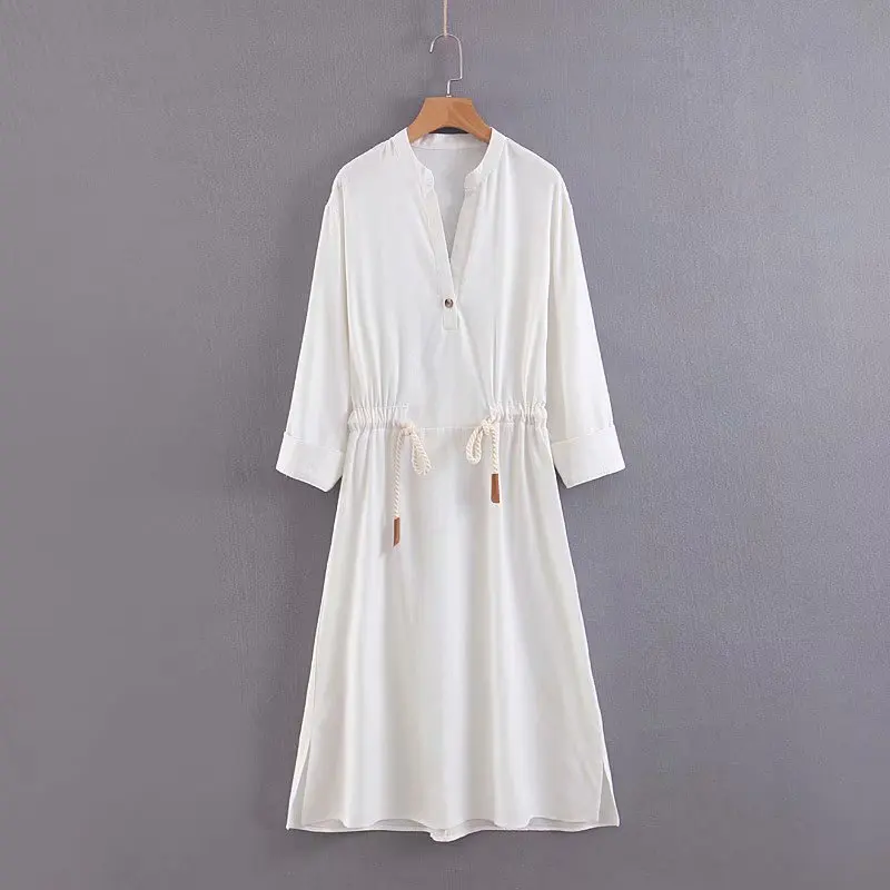 

WOMEN'S Dress 19 New Style Western Style Drawstring Belt Dress Women's Simple Versatile nei da qun Sub-Loose-Fit Slimming