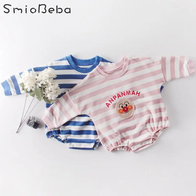 

Ins 2019 Autumn Baby Rompers Clothes Korean Japan Baby Bread Striped Kids Long Sleeve Linkage Crawling Suit Boys Girls Jumpsuits