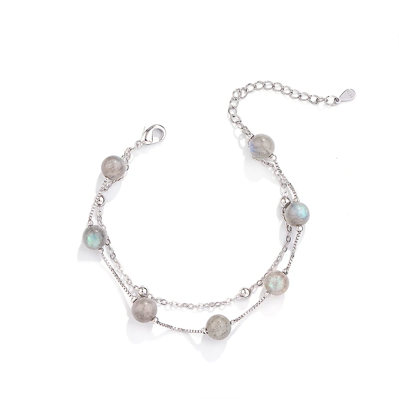 

2019 new jewelry bracelets for women Korean version moonstone pure lovely double layer women bracelet lady's elegance