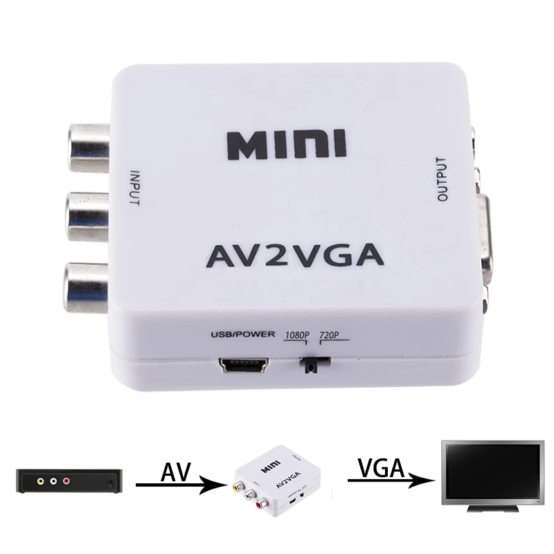 AV VGA адаптер для сканера HD видео состоит из RCA VGA конвертера AV / CVSB L / R видео 1080P Mini AV2VGA совместим с NTSC| | | АлиЭкспресс