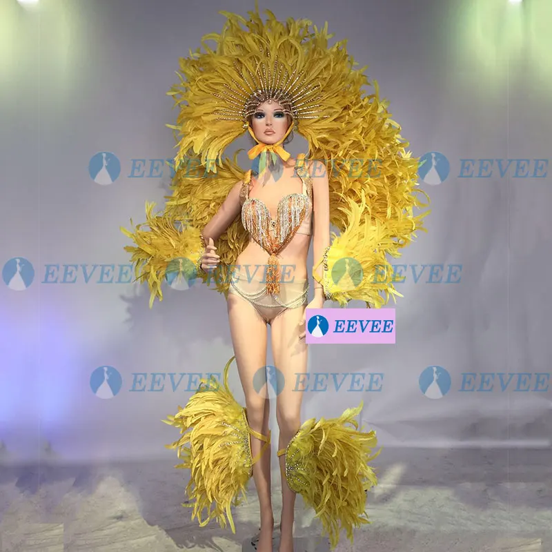 Red Feather Opening Dance Costume Set GOGO Dance outfitTeam Passion Samba Stage Performance Costume