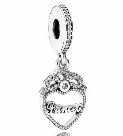 Original 925 Sterling Silver Charm Princess Crown Heart With Crystal Pendant Bead Fit pandora Bracelet &amp Necklace Diy Jewelry | Украшения