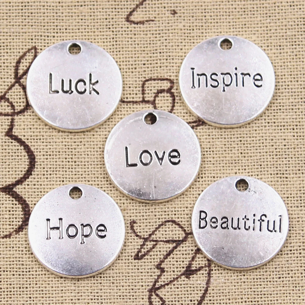 15 шт. тарелки с подвесками Love Luck Inspire Beautiful Hope 20x20 мм антикварные бриллианты