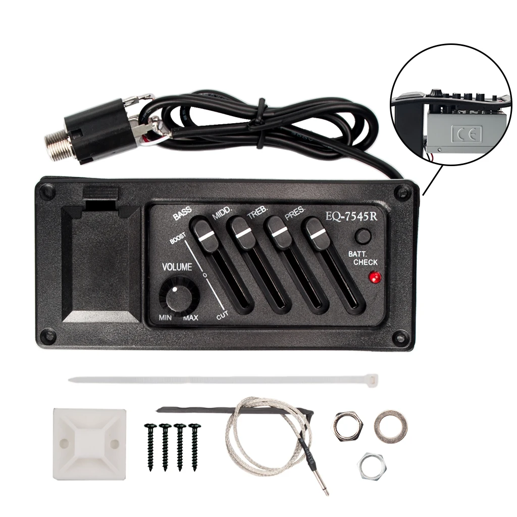 NEW Acoutic Guitar EQ Piezo Pickup / Pre-Amp Unit Acoustic  EQ-7545R 5 band acoustic guitar eq preamp set amplifier lcd tuner piezo pickup equalizer system with microphone pickup acceseories