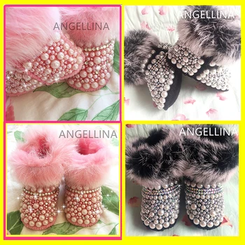 

Snow Boots Baby Girl Boy Boots Winter Booties Infant Newborn Crib Shoes Baby Custom Pearl Decoration Boots Christmas baby shoes