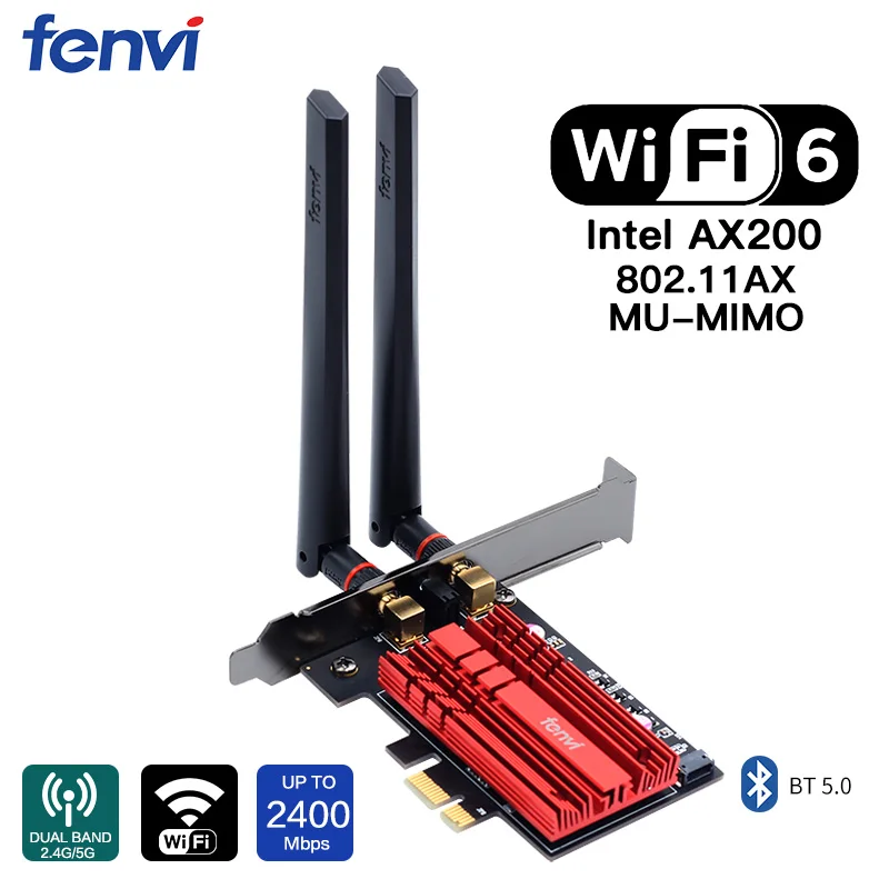 PCI-E Dual Band 2.4Gbps Intel Wifi 6 AX200 Wireless Adapter Bluetooth 5.0 Card