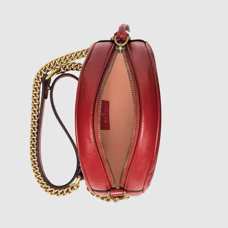 Сумка-мешок, роскошная кожаная женская сумка-мессенджер на плечо Gucci GG marмонт, Мини Круглая сумка на плечо, красная, 550154 0OLET 6438