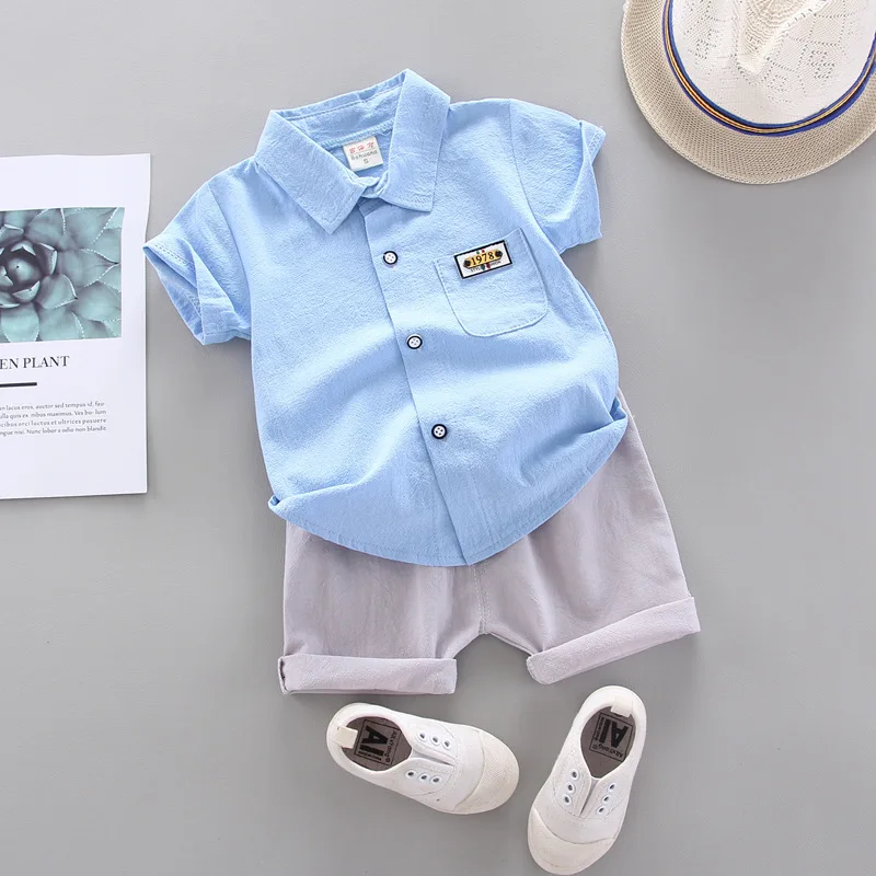 

Children Summer Cotton Clothes Baby Boy Solid Color Buttons T Shirt Coat Shorts 2Pcs/sets Infant Kids Fashion Toddler Tracksuits