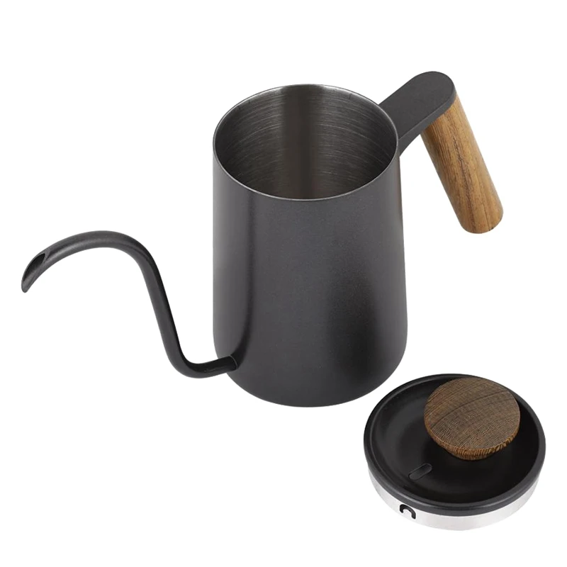 600Ml Stainless Steel Handle Drip Coffee Pot with Lid Dripping Goose Neck Spout Long Mouth Coffee Pot Teapot