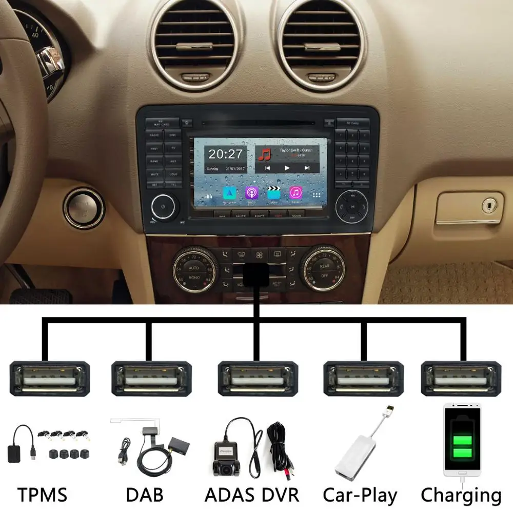 Sale PX6 Octa Core Android 9.0 4+64G USB×5 Car DVD For Mercedes Benz GL ML Class W164 ML300 ML320 ML350 ML450 X164 Car Radio GPS 1