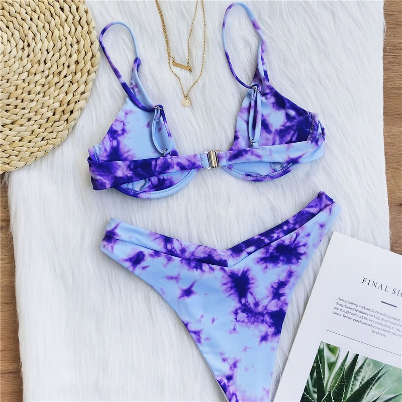 2020 Sexy Bikinis Swimsuit Women Bandage Printing Swimwear Underwire Bikini Set Tie-dye Gradient Bathing Suits Summer Beach Wear