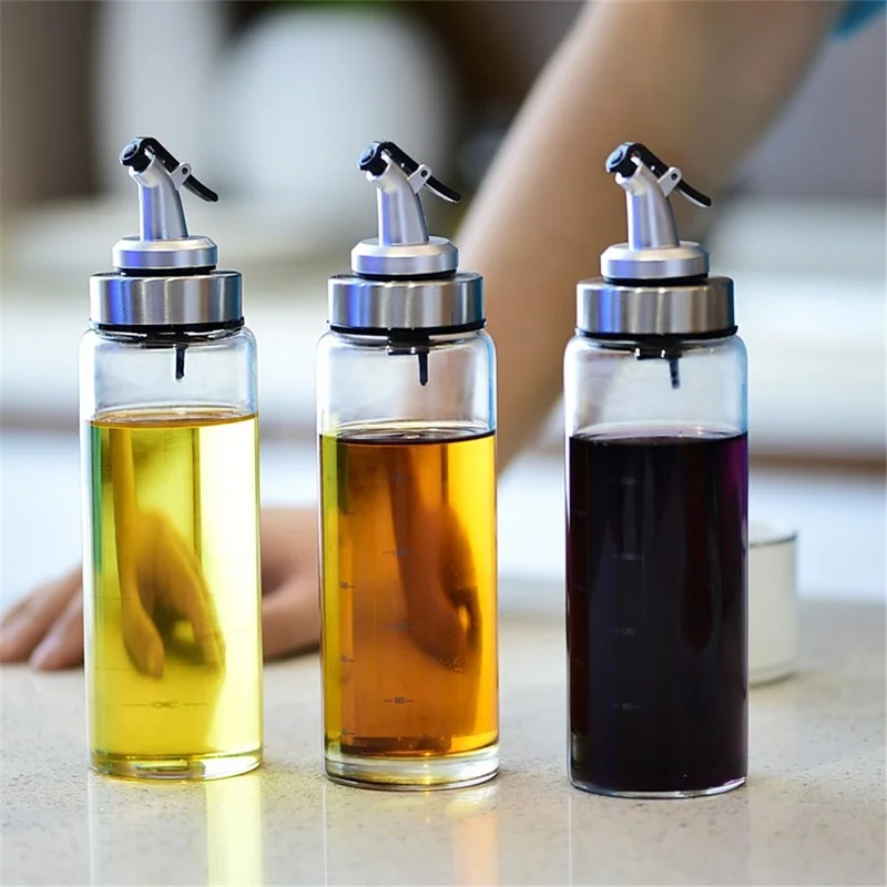 

Oil Bottle Glass Kitchen Stainless Steel Leakproof Soy Sauce Vinegar Cruet Storage Dispenser Seasoning Tools
