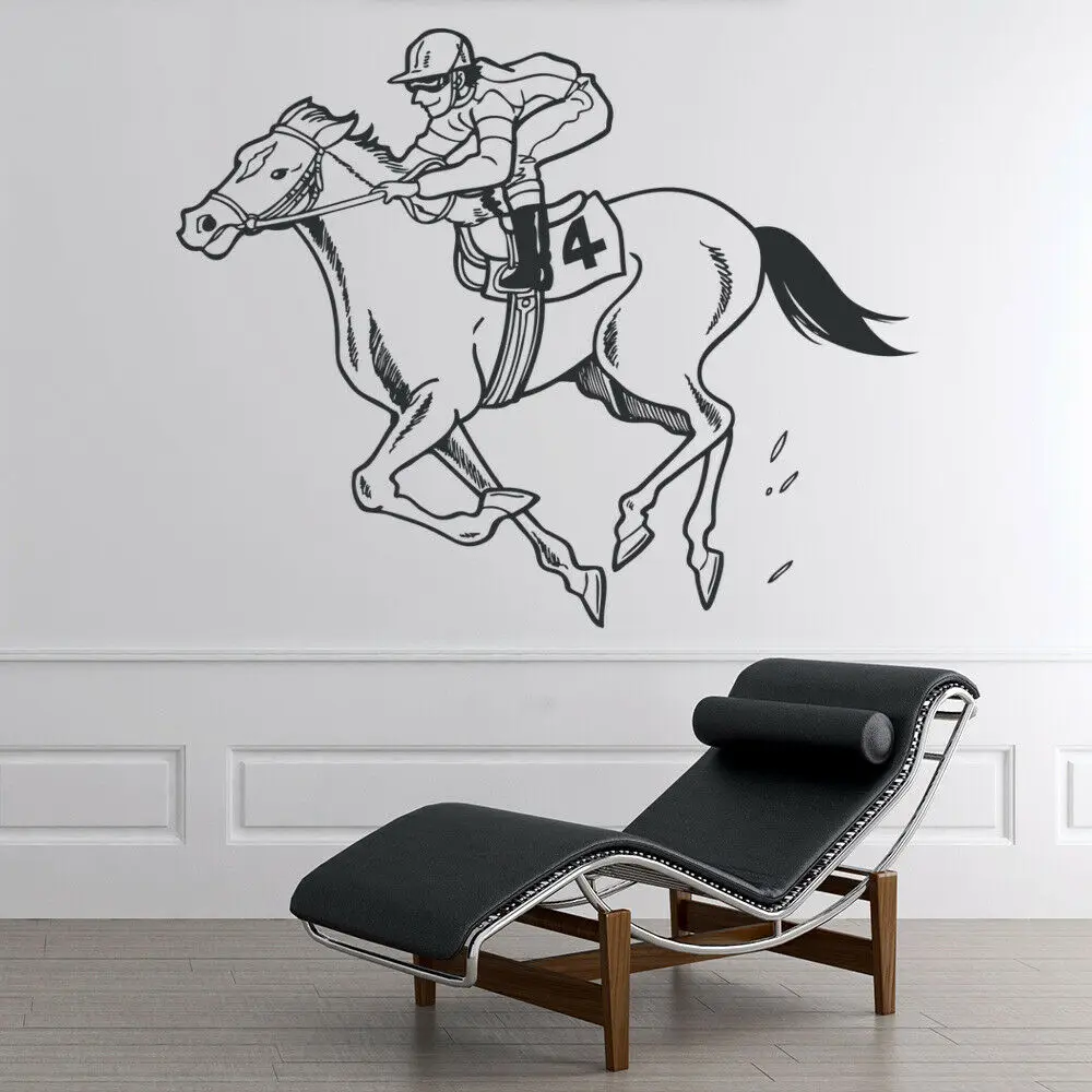 

135*110cm Racing Jockey Murals Race Horse Wall Sticker Cool Teen Boy Room Wall Decor Decals Vinyl Wallpapers Large Size LC1846