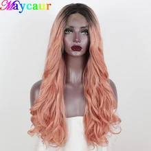 Maycaur Длинные свободные волны розовый/фиолетовый парик фронта шнурка термостойкие синтетические волосы парики естественная прическа для черных женщин