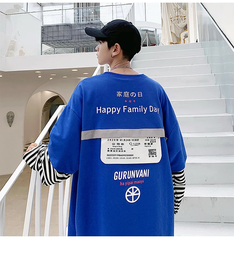 Осень корейский мужской уличный с длинными рукавами круглый вырез сплошной цвет мультфильм свободный большой размер Повседневная футболка Harajuku